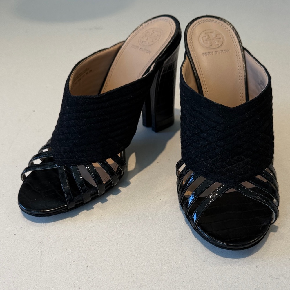 Tory Burch Black Quilted Heeled Mules